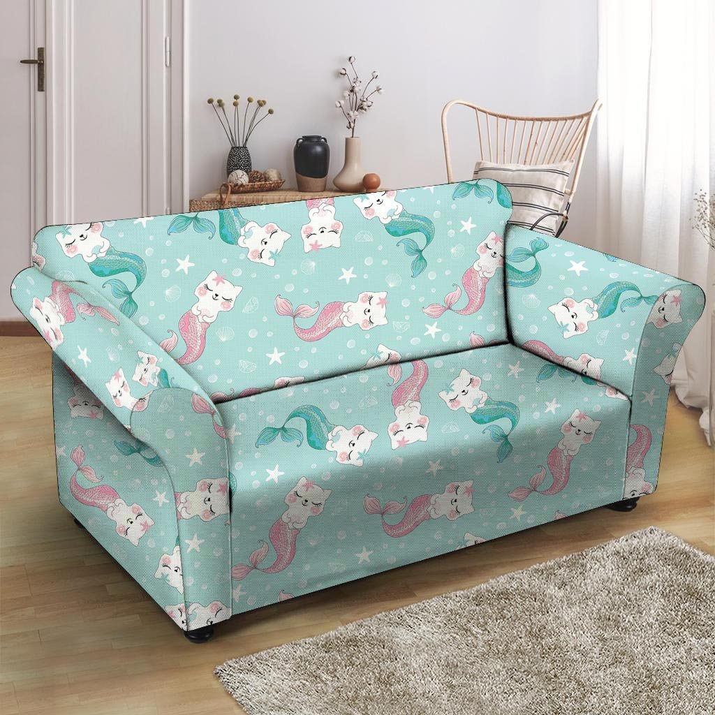 Cute Cat Mermaid Print Loveseat Cover-grizzshop