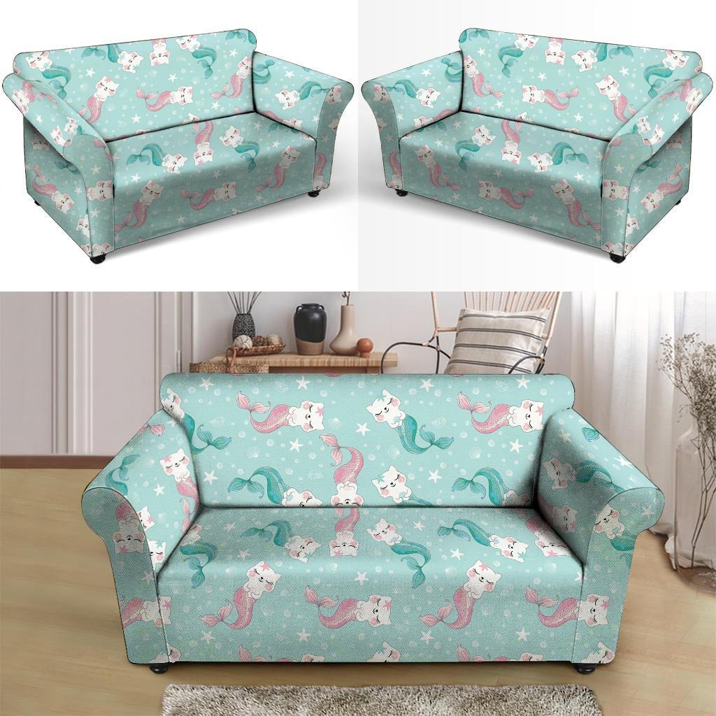 Cute Cat Mermaid Print Loveseat Cover-grizzshop