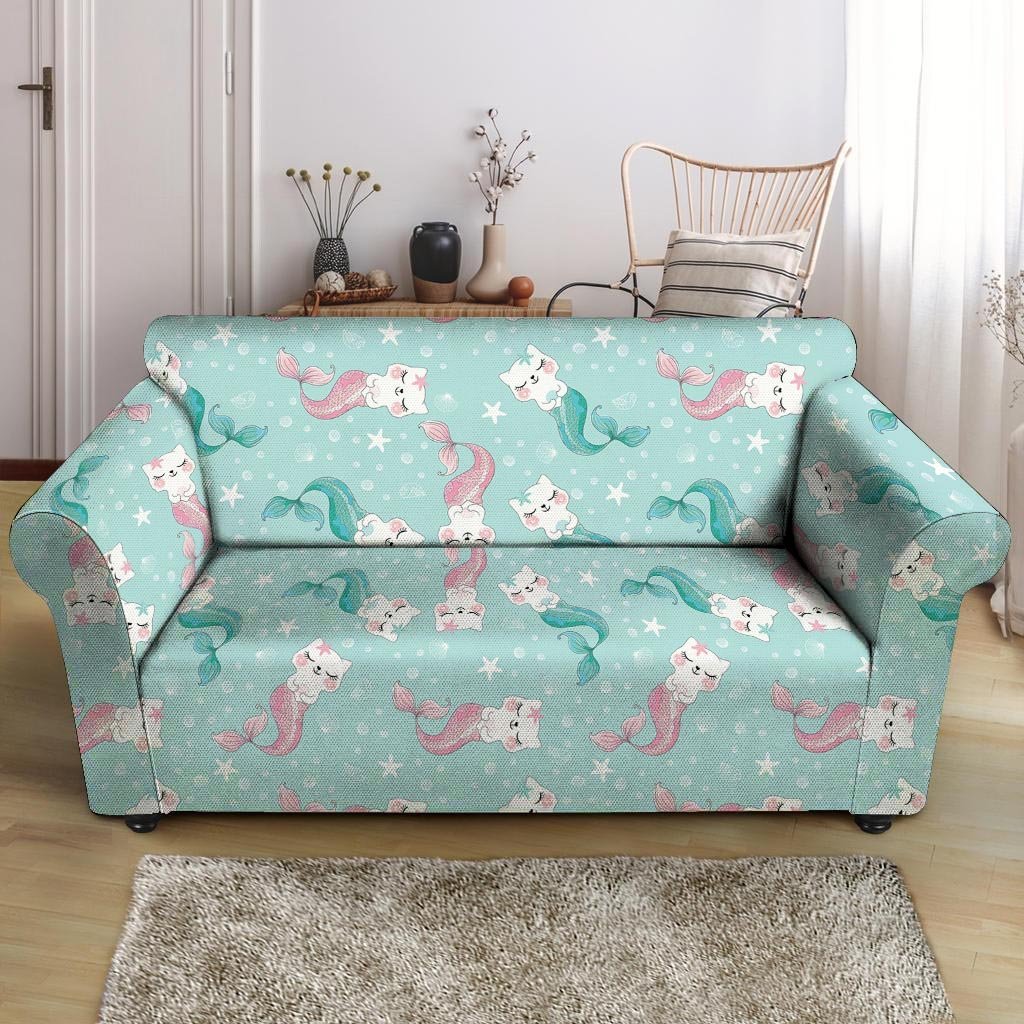 Cute Cat Mermaid Print Loveseat Cover-grizzshop