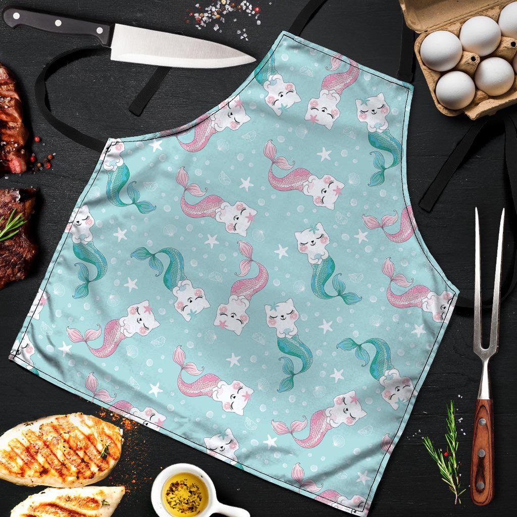 Cute Cat Mermaid Print Men's Apron-grizzshop