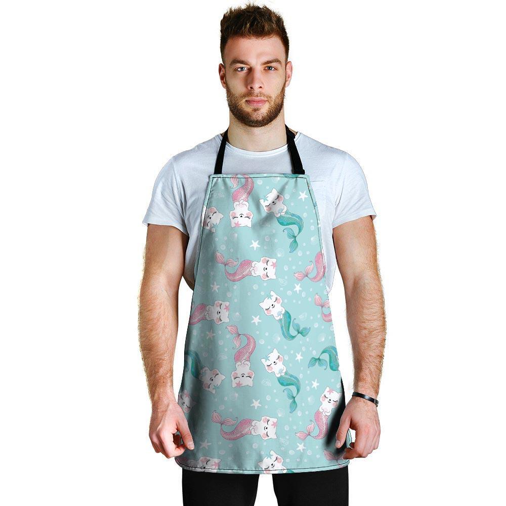 Cute Cat Mermaid Print Men's Apron-grizzshop