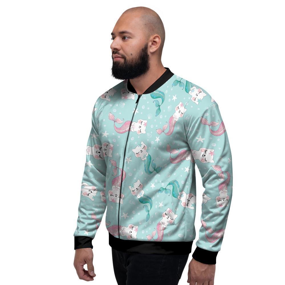 Cute Cat Mermaid Print Men's Bomber Jacket-grizzshop