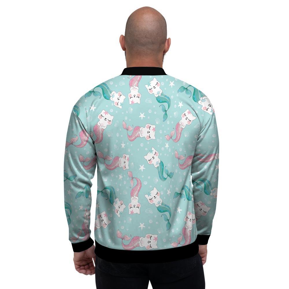 Cute Cat Mermaid Print Men's Bomber Jacket-grizzshop