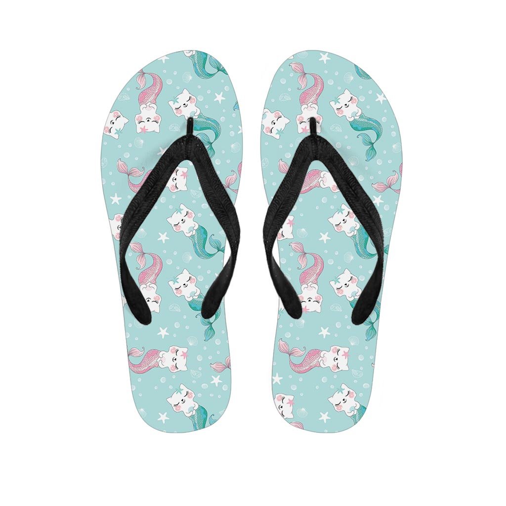 Cute Cat Mermaid Print Men's Flip Flops-grizzshop