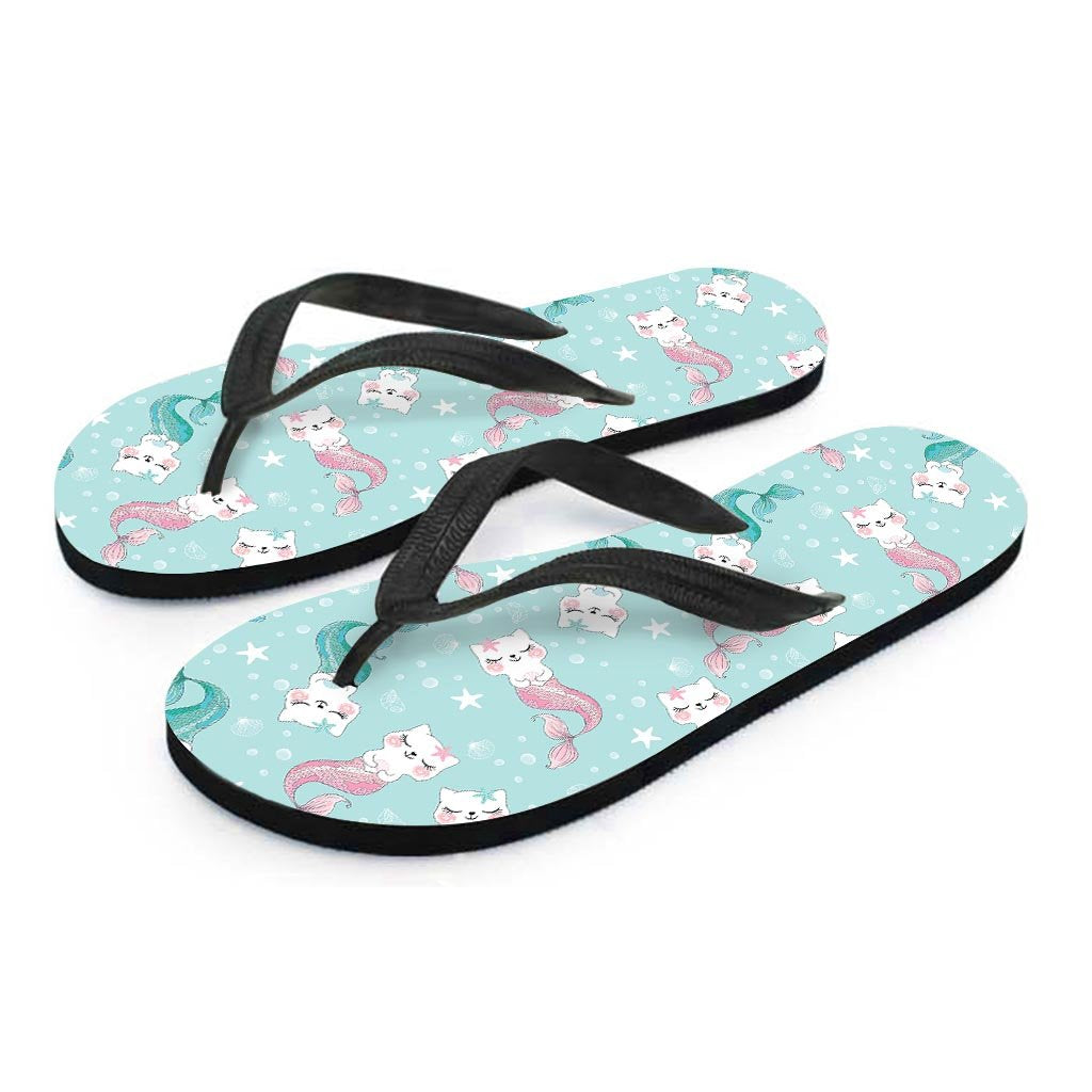 Cute Cat Mermaid Print Men's Flip Flops-grizzshop