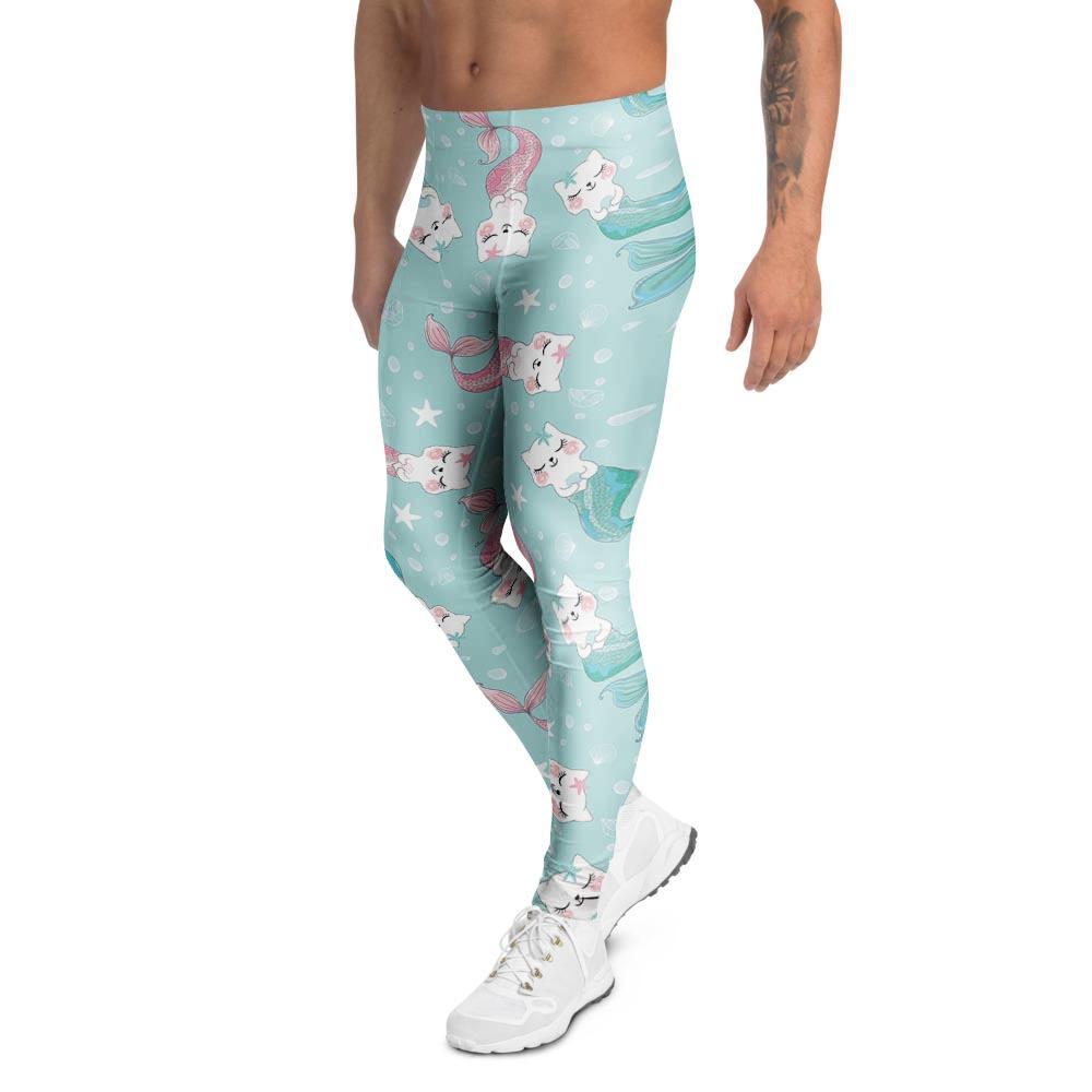 Cute Cat Mermaid Print Men's Leggings-grizzshop