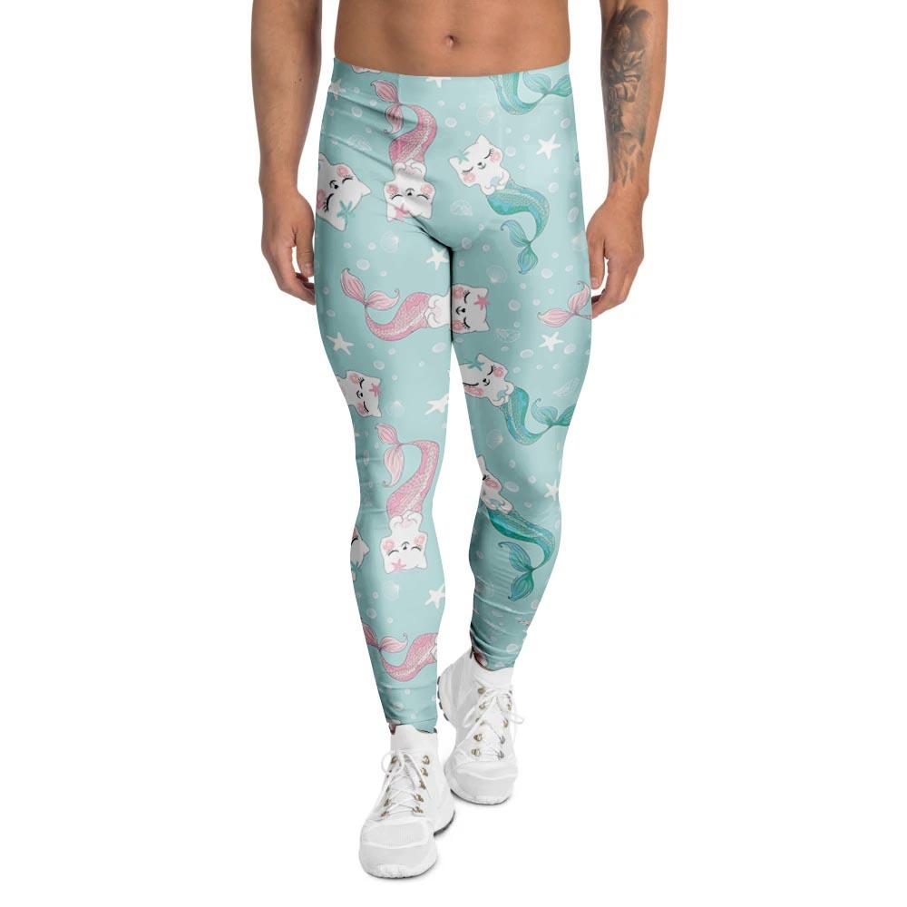 Cute Cat Mermaid Print Men's Leggings-grizzshop