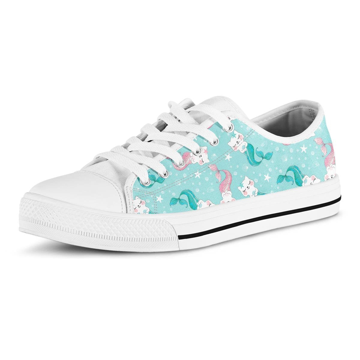 Cute Cat Mermaid Print Men's Low Top Shoes-grizzshop