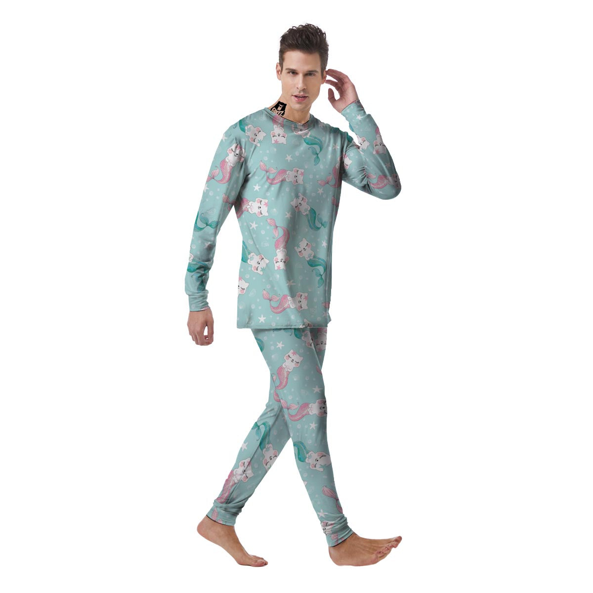 Cute Cat Mermaid Print Men's Pajamas-grizzshop