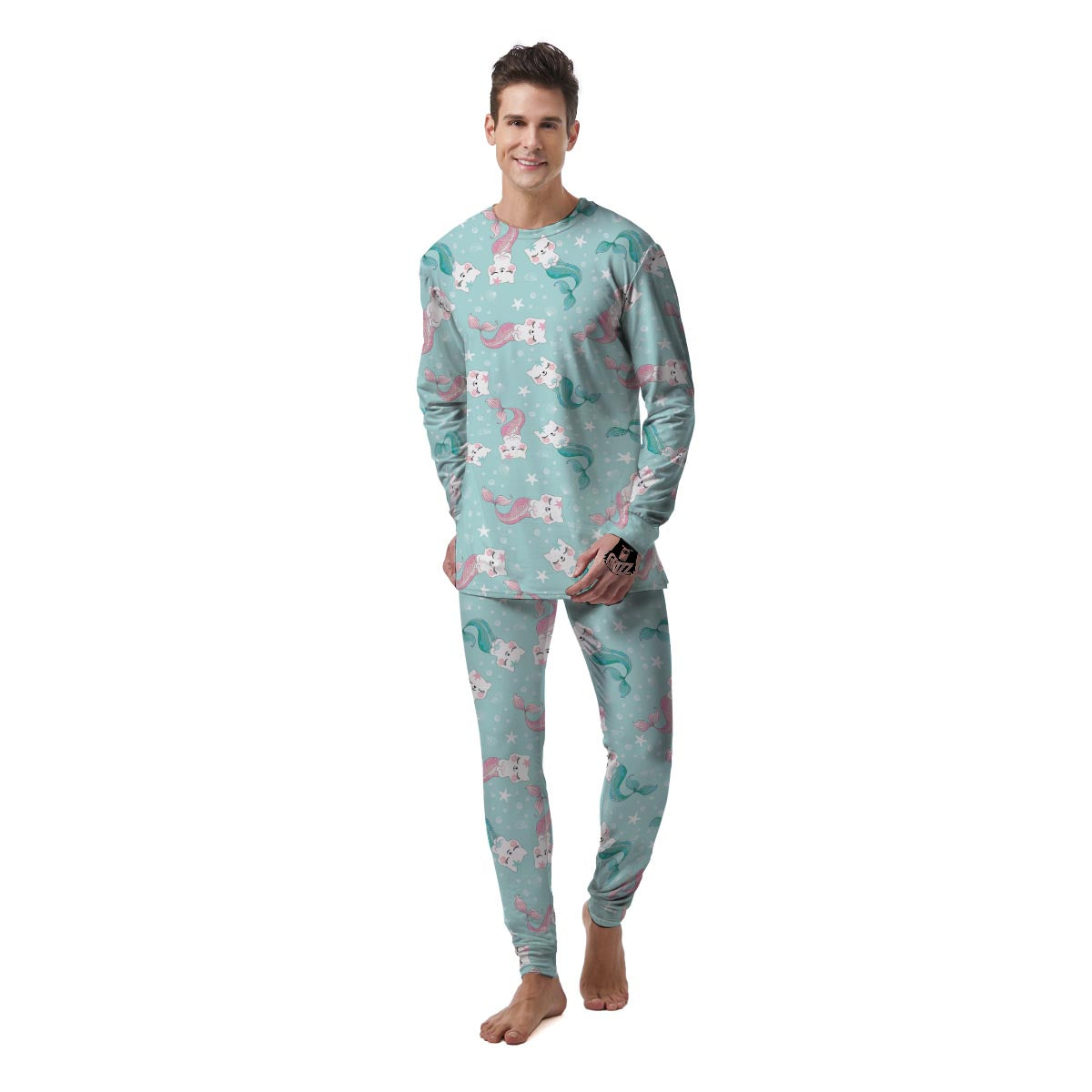 Cute Cat Mermaid Print Men's Pajamas-grizzshop