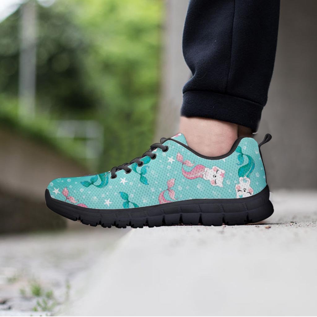 Cute Cat Mermaid Print Men's Sneakers-grizzshop