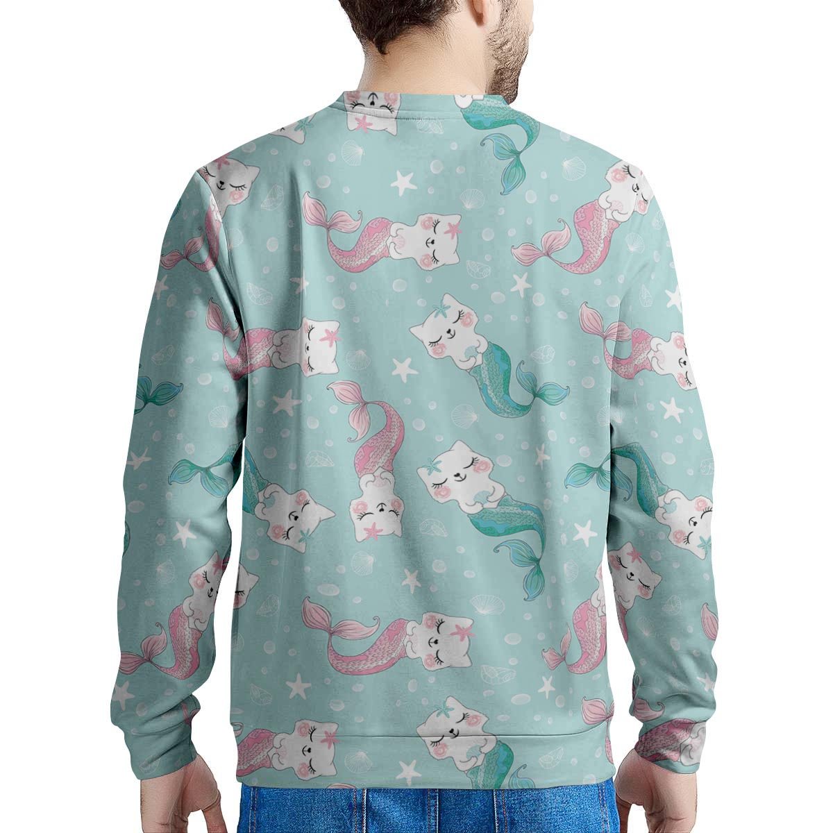 Cute Cat Mermaid Print Men's Sweatshirt-grizzshop