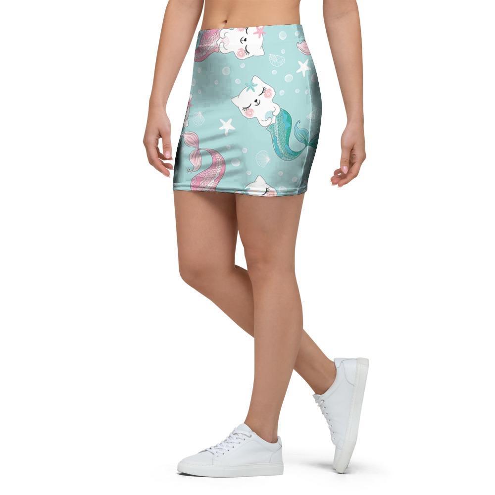 Cute Cat Mermaid Print Mini Skirt-grizzshop