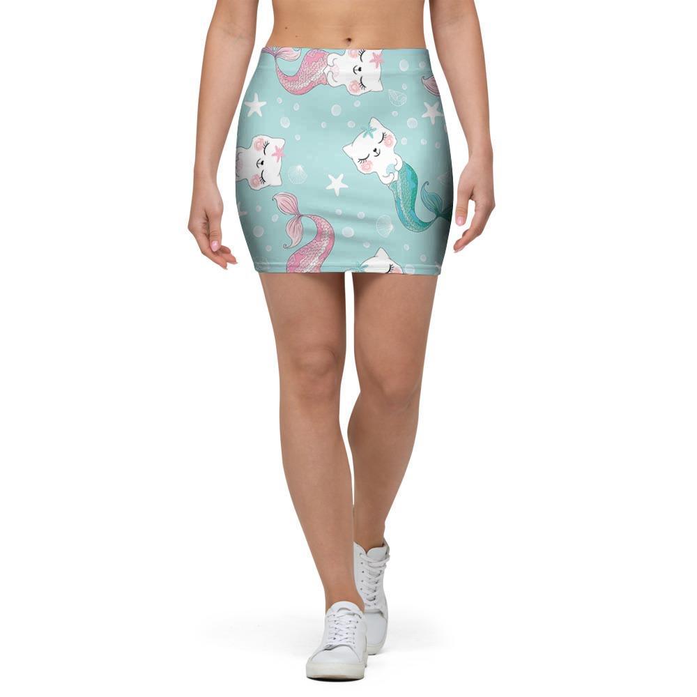 Cute Cat Mermaid Print Mini Skirt-grizzshop