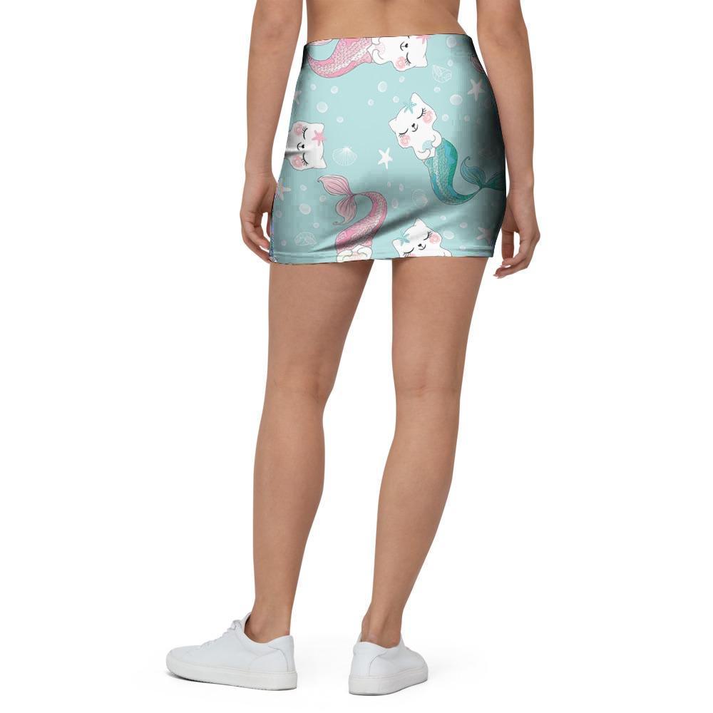 Cute Cat Mermaid Print Mini Skirt-grizzshop