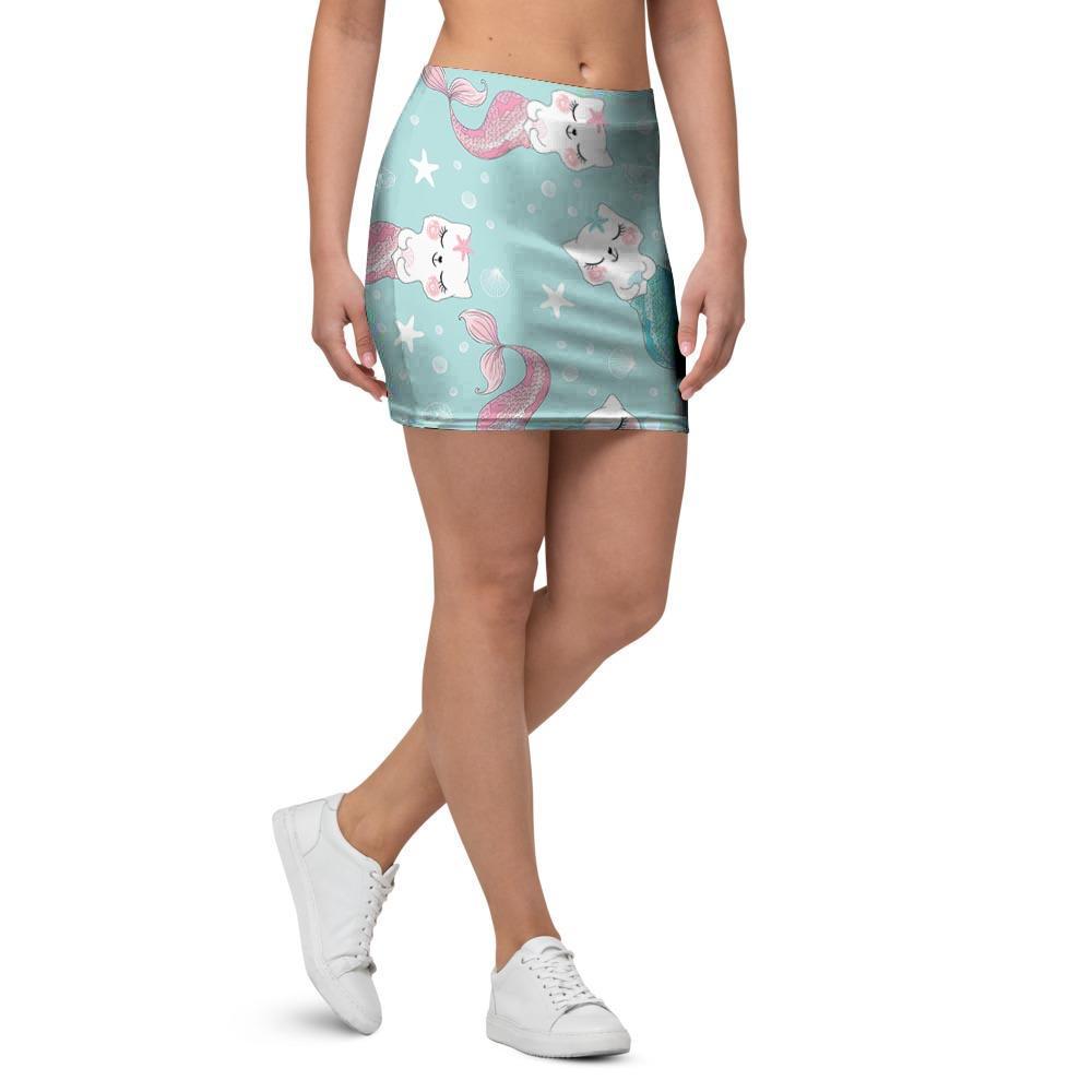 Cute Cat Mermaid Print Mini Skirt-grizzshop