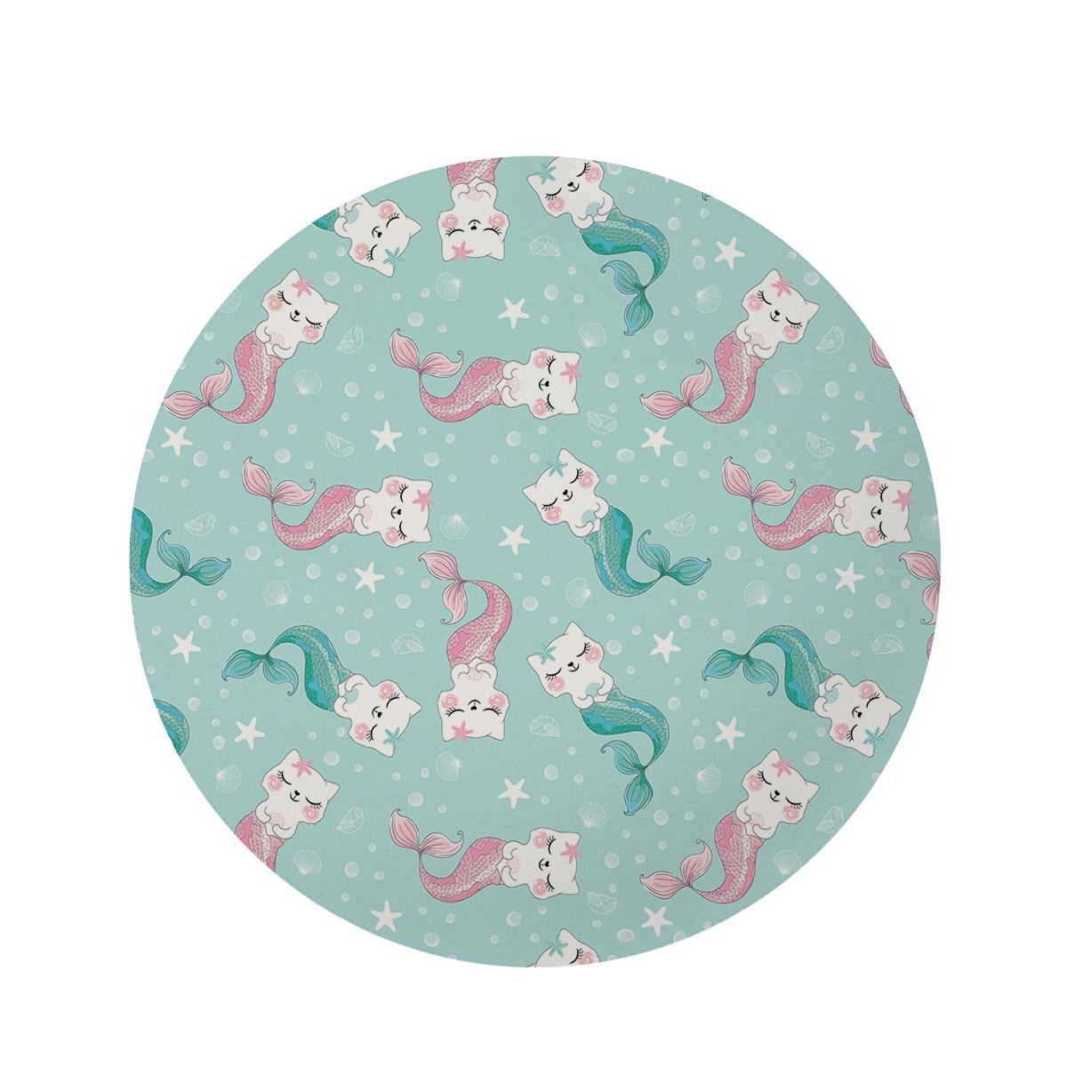 Cute Cat Mermaid Print Round Rug-grizzshop