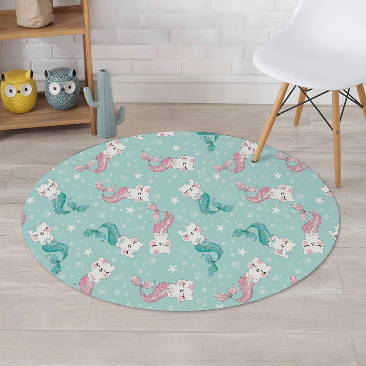 Cute Cat Mermaid Print Round Rug-grizzshop