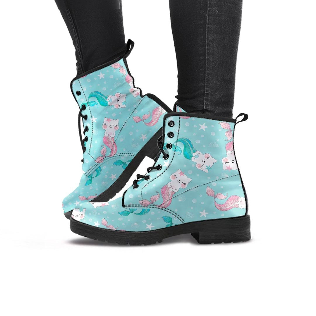 Cute Cat Mermaid Print Women's Boots-grizzshop