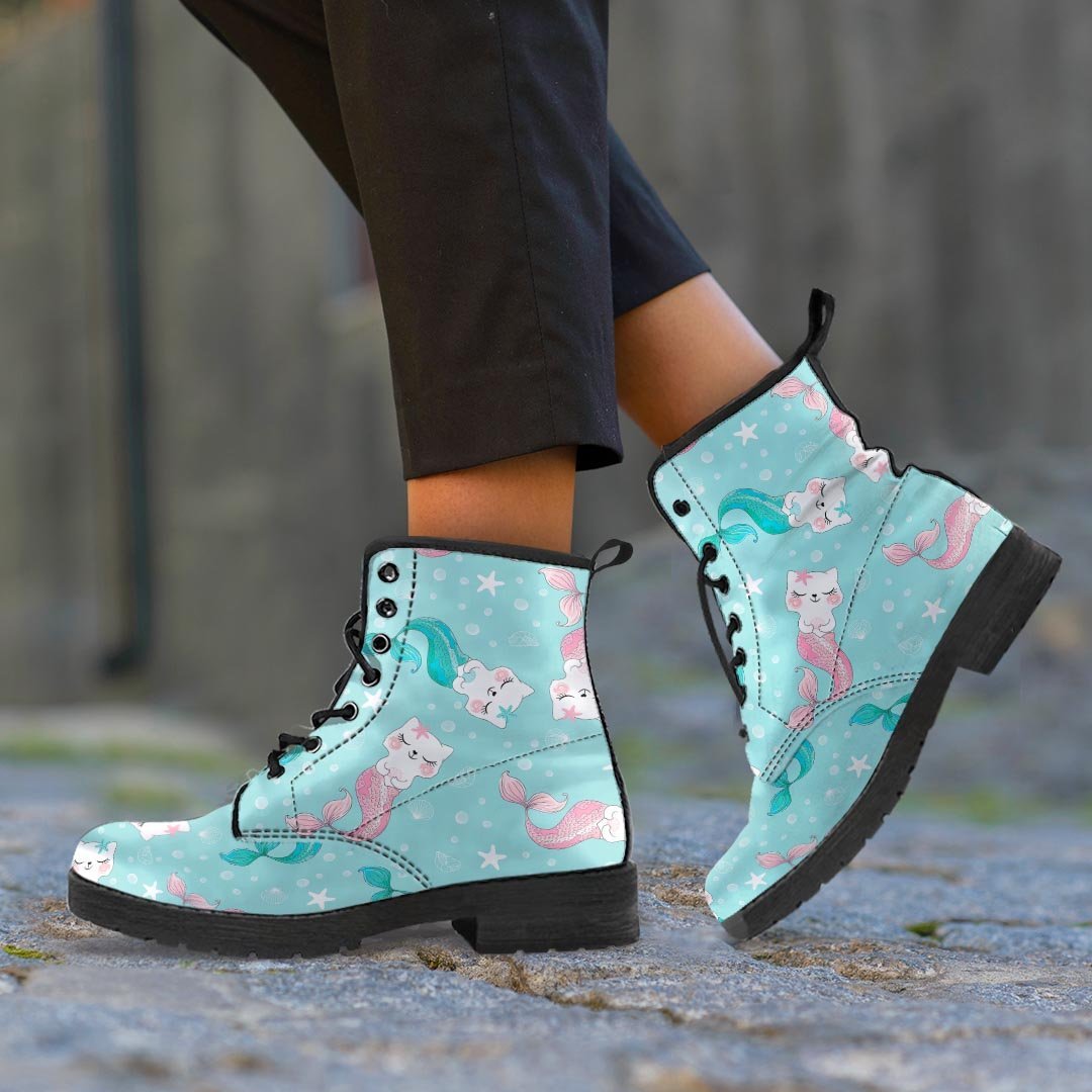 Cute Cat Mermaid Print Women's Boots-grizzshop