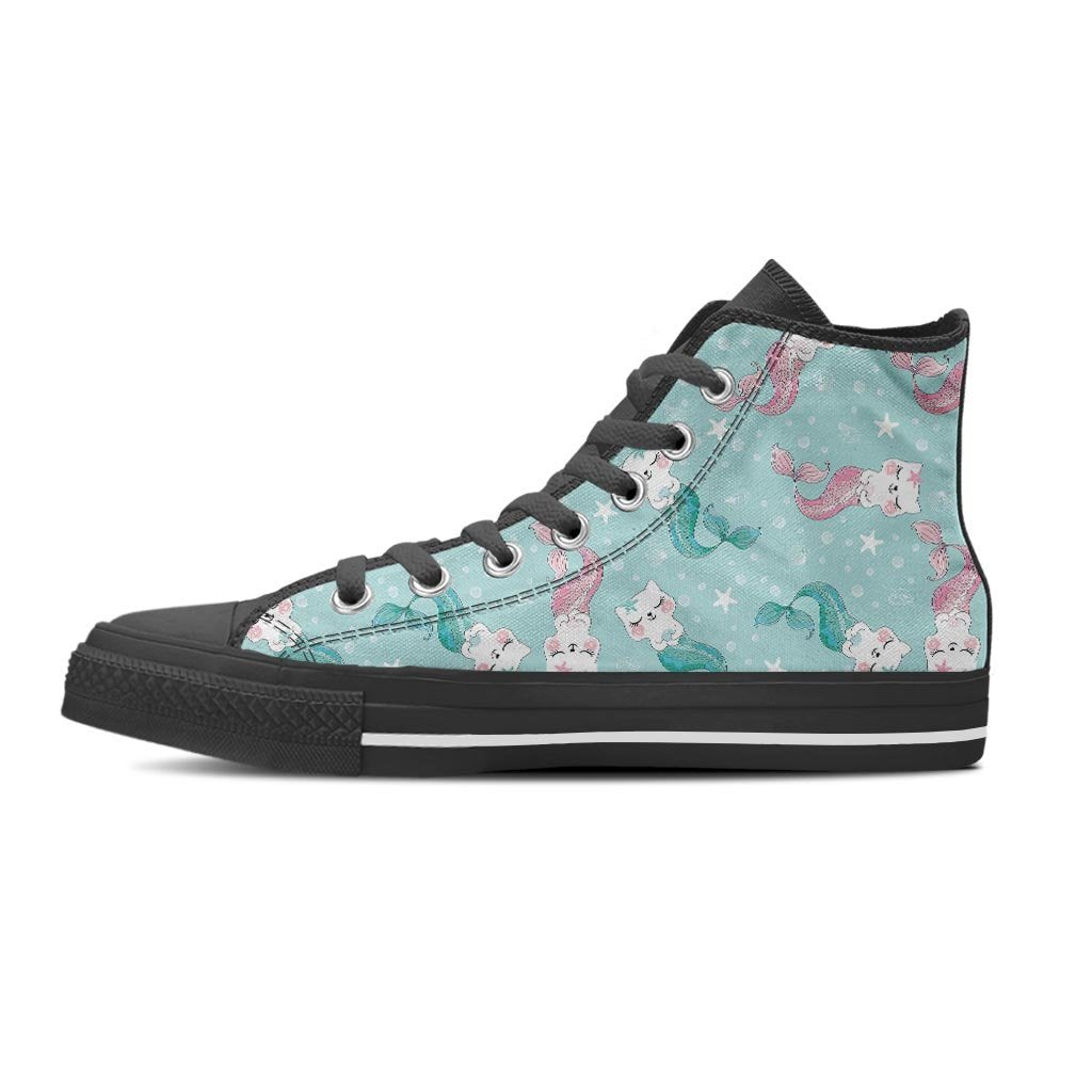Cute Cat Mermaid Print Women's High Top Shoes-grizzshop