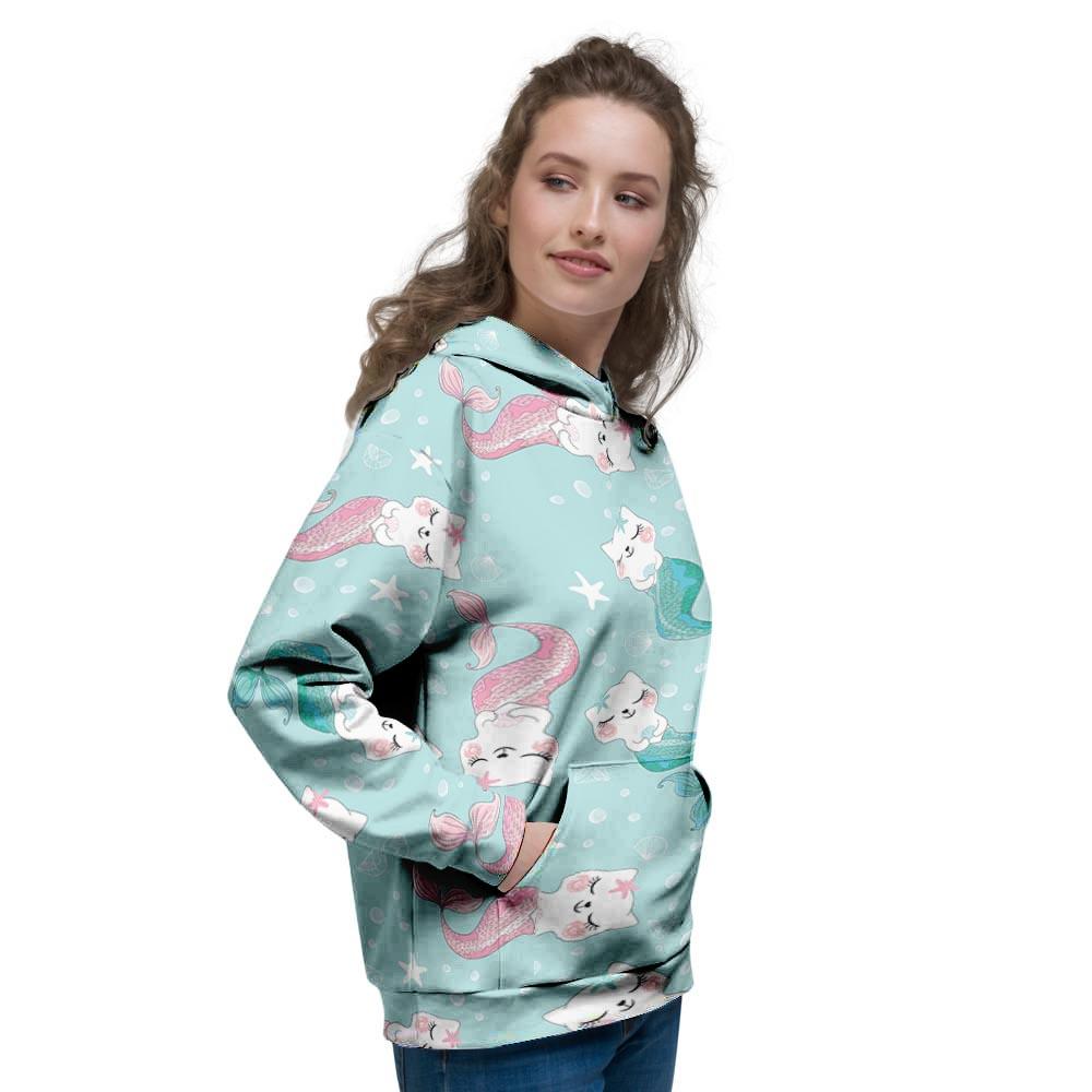 Cute Cat Mermaid Print Women's Hoodie-grizzshop