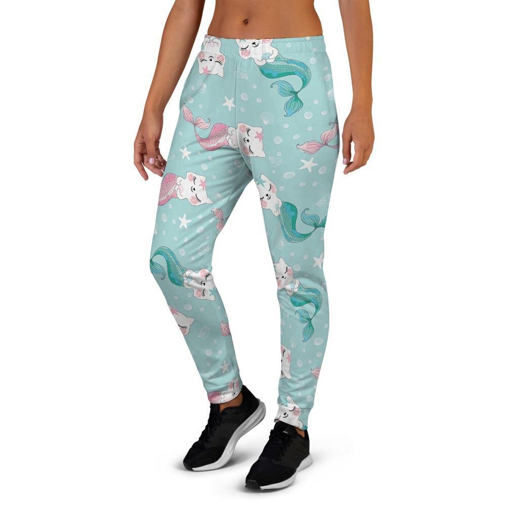 Cute Cat Mermaid Print Women's Joggers-grizzshop