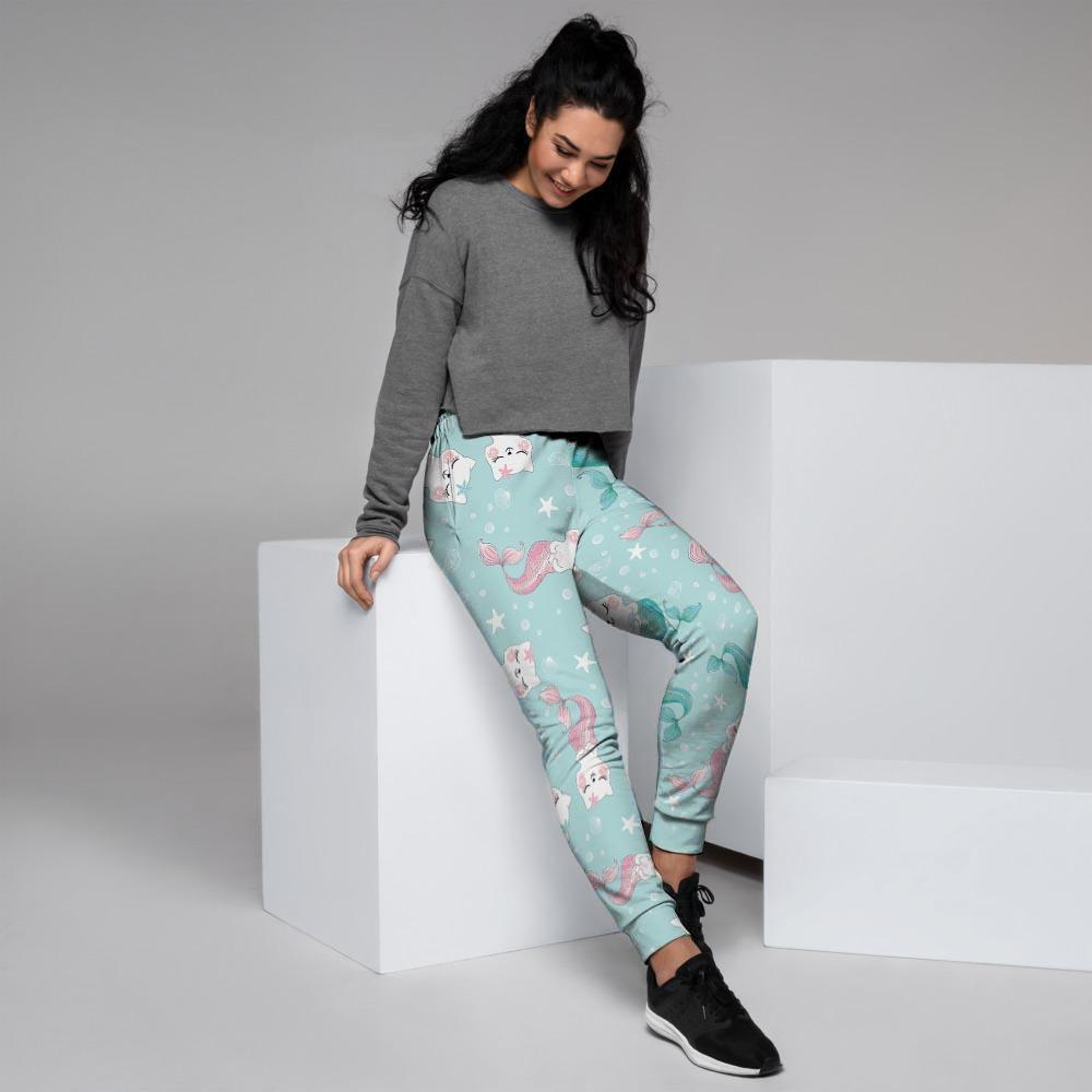 Cute Cat Mermaid Print Women's Joggers-grizzshop