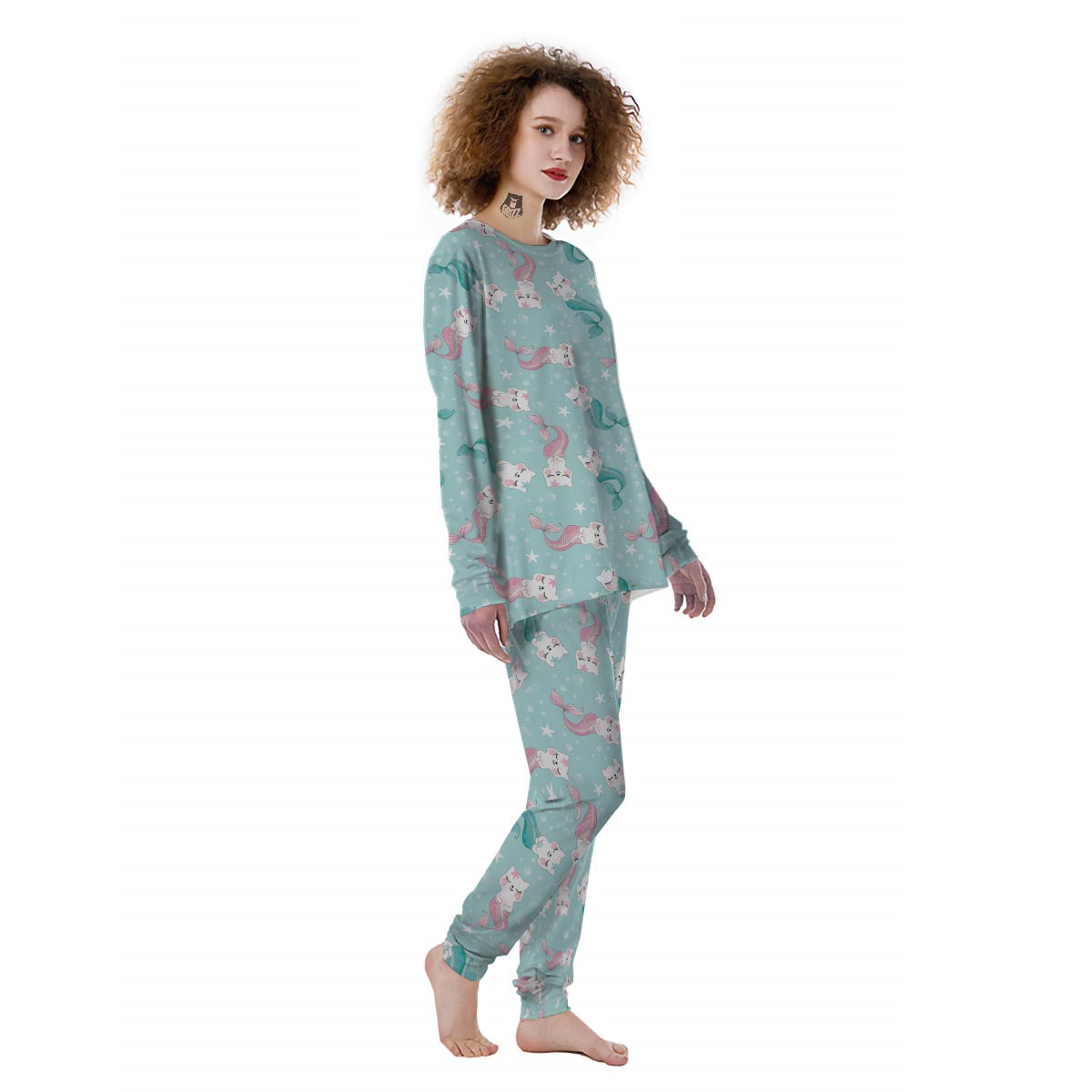 Cute Cat Mermaid Print Women's Pajamas-grizzshop