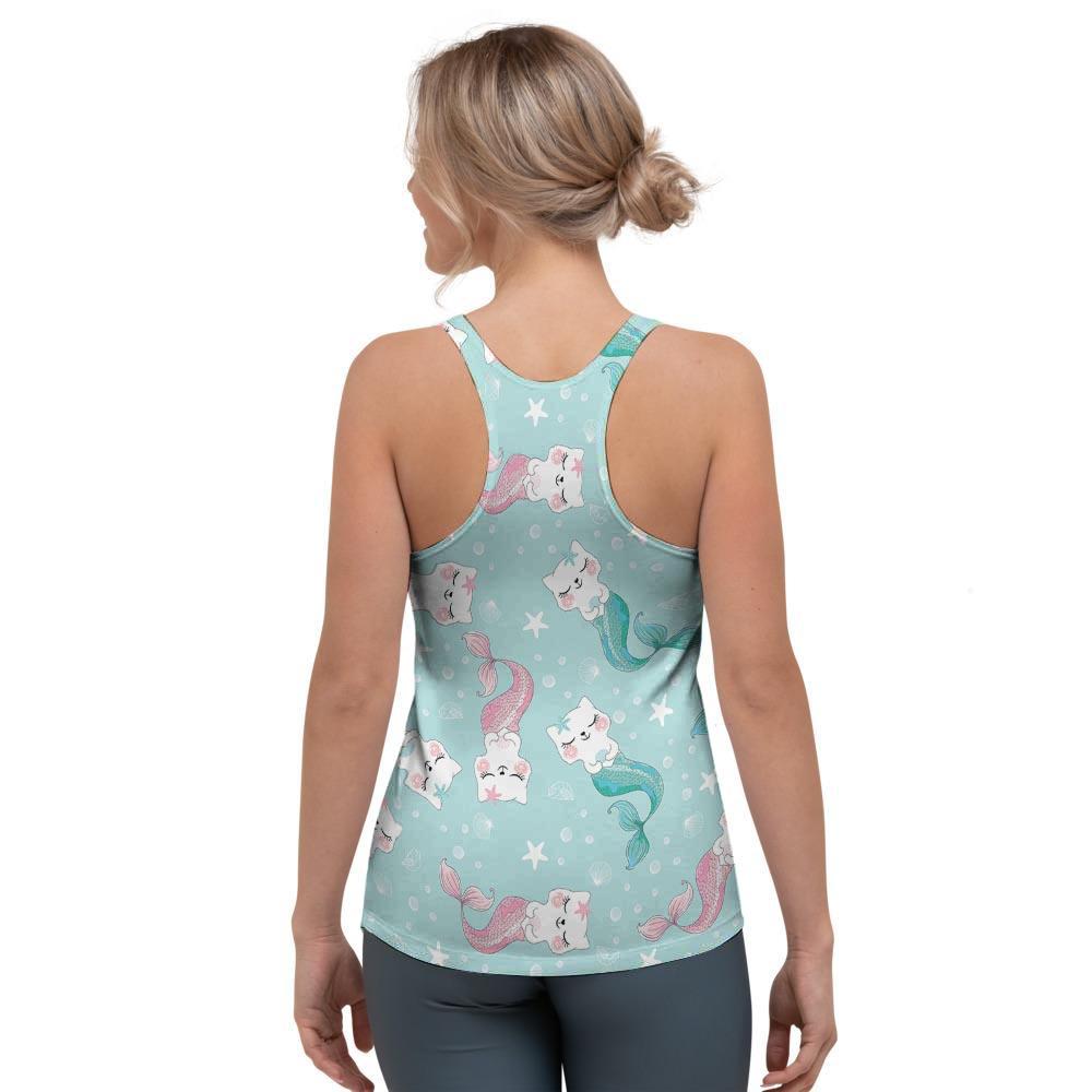 Cute Cat Mermaid Print Women's Racerback Tank Top-grizzshop