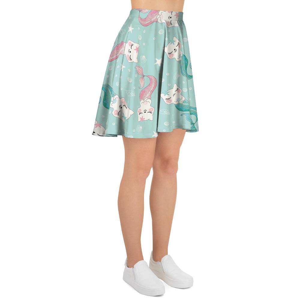 Cute Cat Mermaid Print Women's Skirt-grizzshop