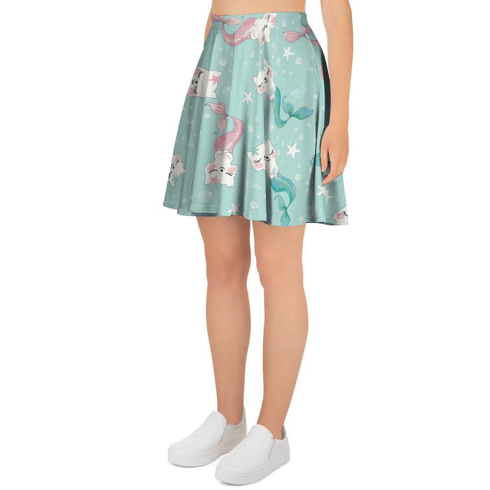 Cute Cat Mermaid Print Women's Skirt-grizzshop