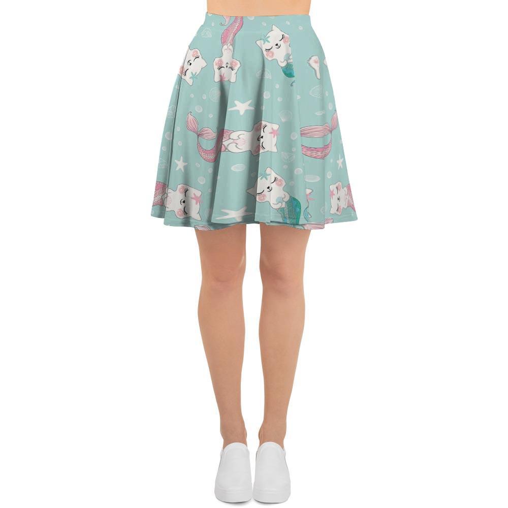Cute Cat Mermaid Print Women's Skirt-grizzshop