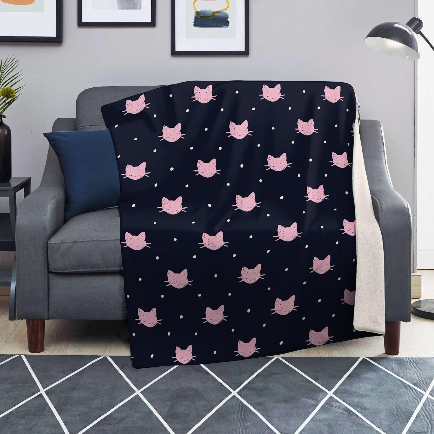 Cute Cat Polka Dot Print Blanket-grizzshop