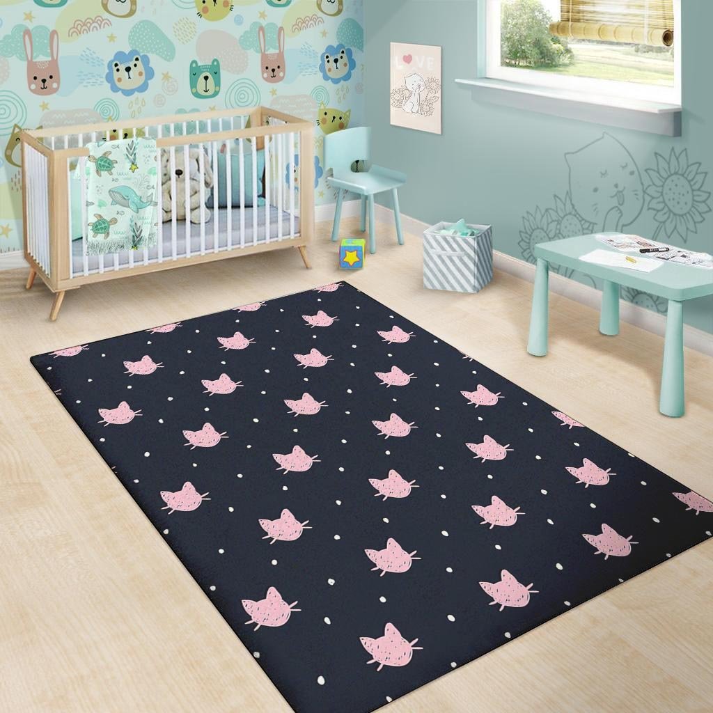 Cute Cat Polka Dot Print Floor Mat-grizzshop