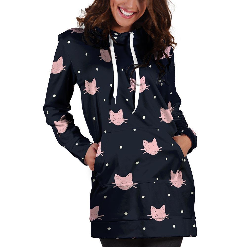 Cute Cat Polka Dot Print Hoodie Dress-grizzshop