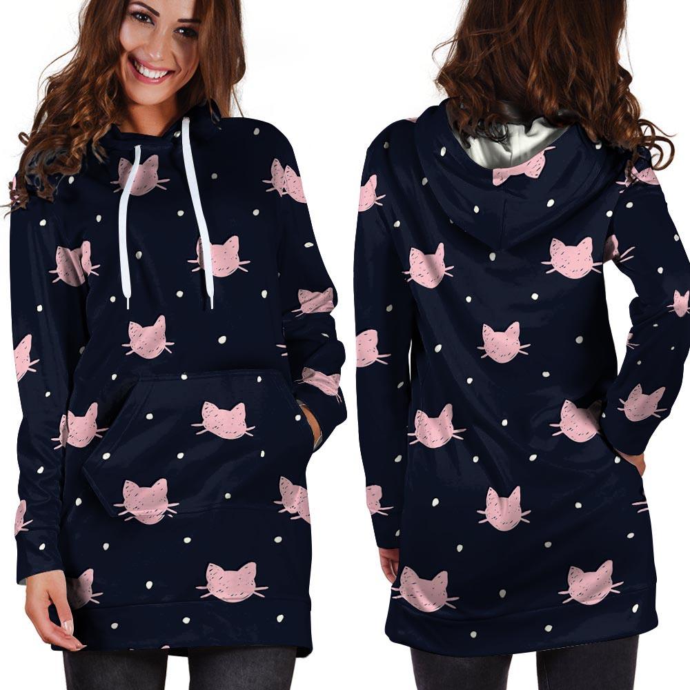 Cute Cat Polka Dot Print Hoodie Dress-grizzshop