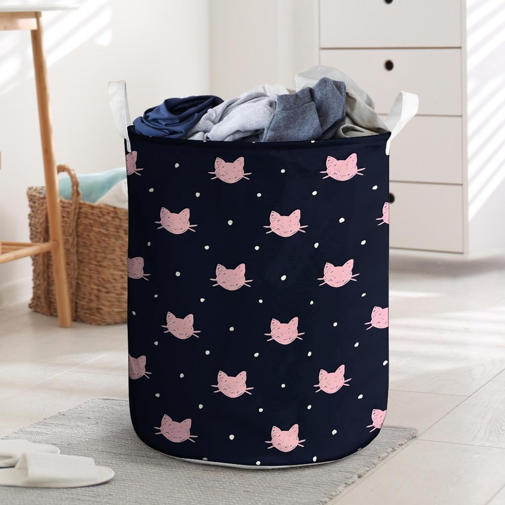 Cute Cat Polka Dot Print Laundry Basket-grizzshop