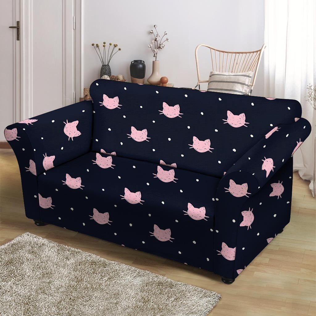 Cute Cat Polka Dot Print Loveseat Cover-grizzshop