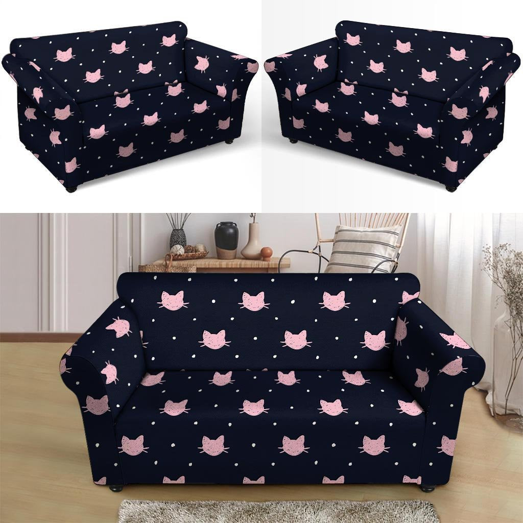 Cute Cat Polka Dot Print Loveseat Cover-grizzshop