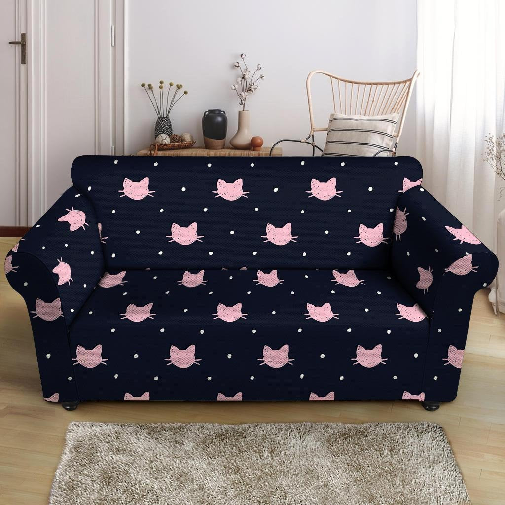 Cute Cat Polka Dot Print Loveseat Cover-grizzshop