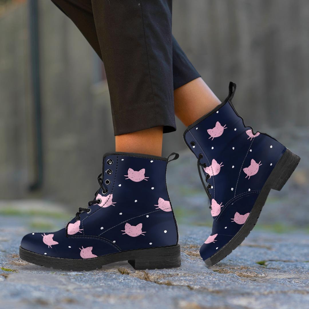 Cute Cat Polka Dot Print Men's Boots-grizzshop