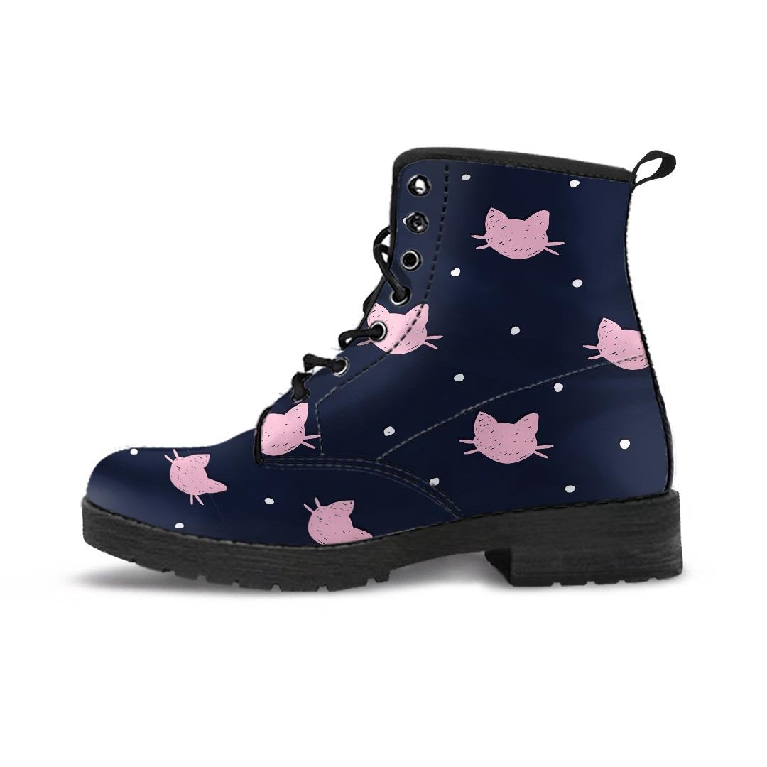 Cute Cat Polka Dot Print Men's Boots-grizzshop