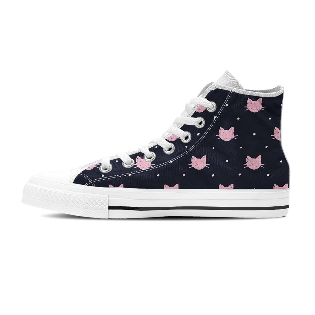 Cute Cat Polka Dot Print Men's High Top Shoes-grizzshop