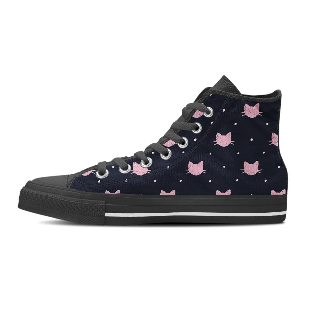 Cute Cat Polka Dot Print Men's High Top Shoes-grizzshop