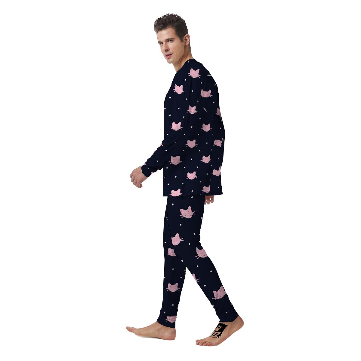 Cute Cat Polka Dot Print Men's Pajamas-grizzshop