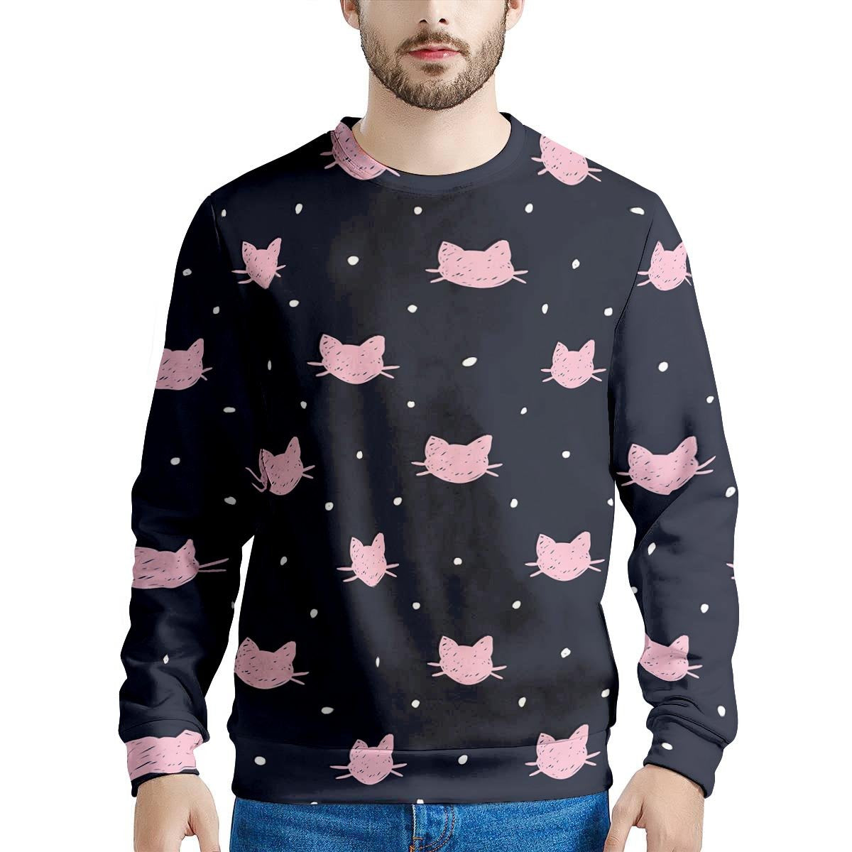 Cute Cat Polka Dot Print Men's Sweatshirt-grizzshop