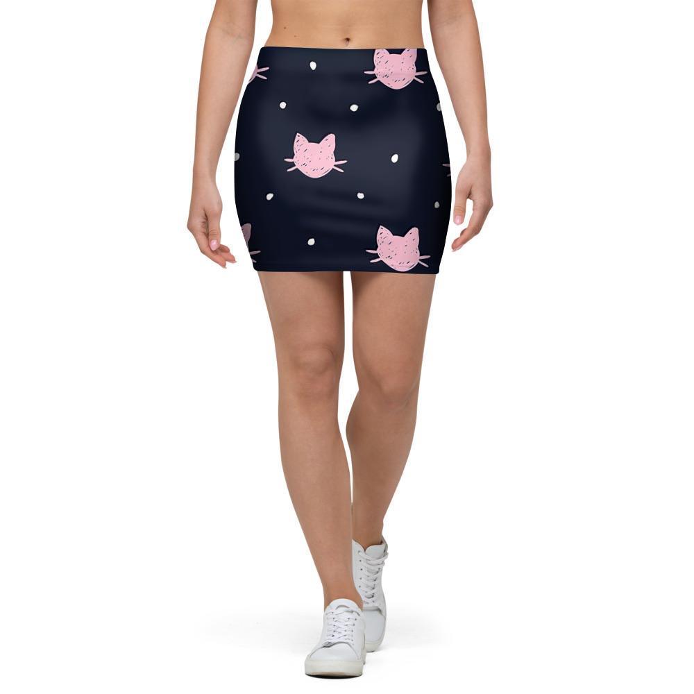 Cute Cat Polka Dot Print Mini Skirt-grizzshop