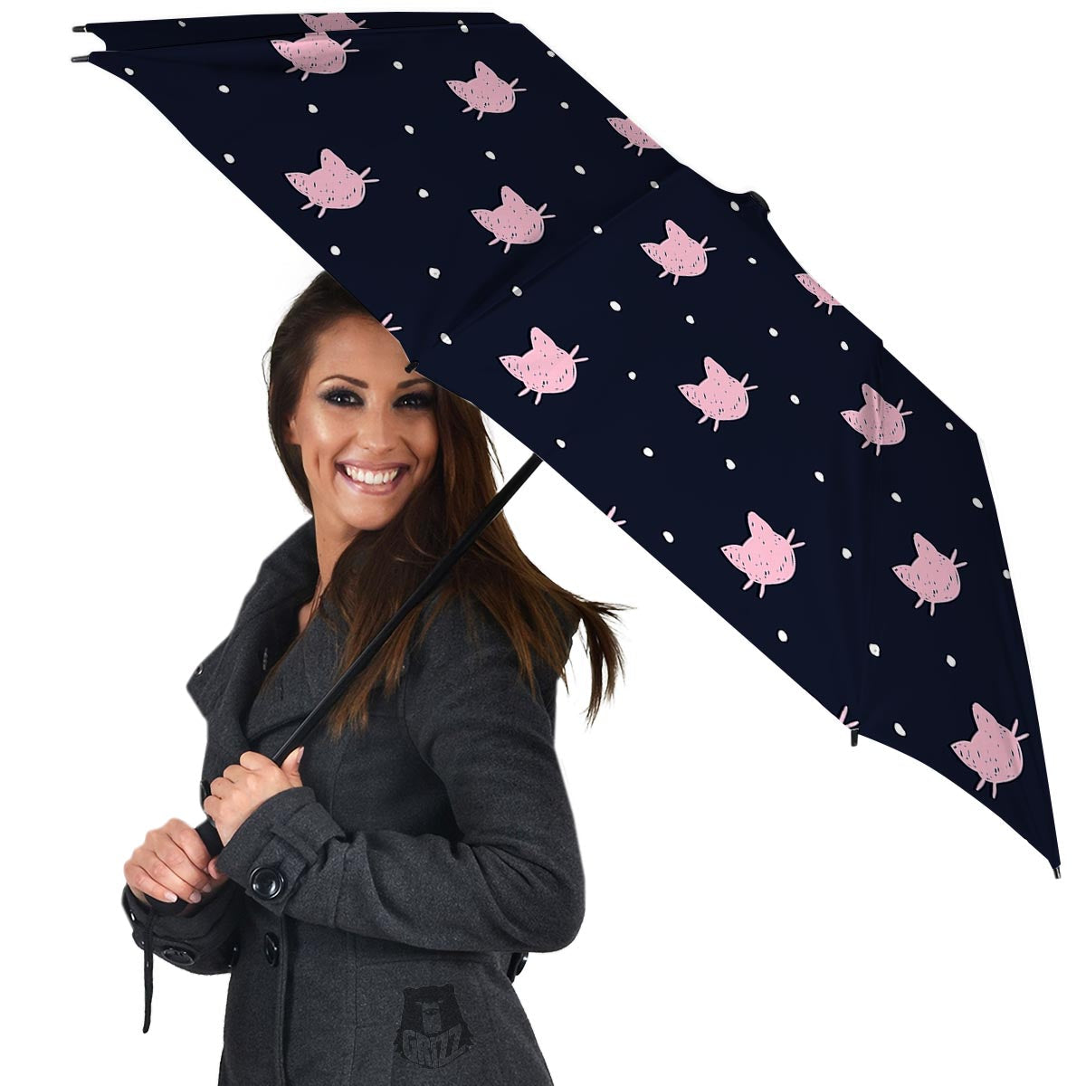 Cute Cat Polka Dot Print Umbrella-grizzshop