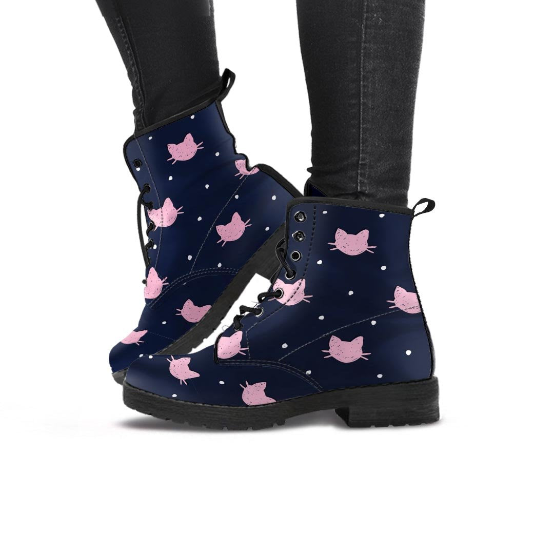 Cute Cat Polka Dot Print Women's Boots-grizzshop